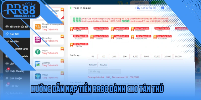 Hướng dẫn nạp tiền RR88 dành cho tân thủ